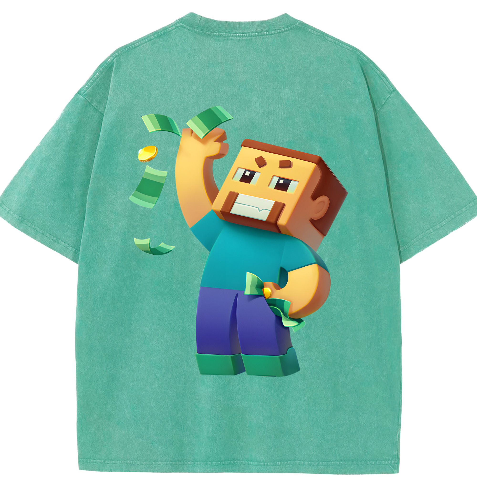 （画像用） マインクラフト ブロックの世界 Minecraft MC Block world 綿100% ヴィンテージ風 半袖Tシャツ（背面プリント）